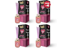 Pack de 4 Bali fragancias Ambientador Mikado AMOR Difusor con varillas de ratán para tu salón, comedor o cualquier estancia de tu hogar, fragancias seleccionadas, Aromaterapia, Perfumado (30 ml)