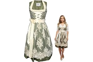 HOFGLANZ Traditionelles Dirndl in Grün & Beige - Elegantes Trachtenkleid für Volksfeste und Feierlichkeiten - Größen 30-52