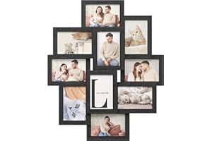 SONGMICS Cadres Pêle-Mêle, 10 Cadres pour Photos 10x15 cm, Galerie Photo Murale, Décoration Murale, Noir d'Encre RPF20BK