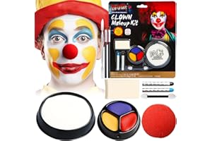MAINT-CÖLLINTEC Halloween Clown Make up Kit Kids Adults, Clown White Face Paint Kit Makeup Halloween: Clown Nose +White Clown Makeup +Three Color Face Paint, Body Paint for Clown Fancy Dress Festivals