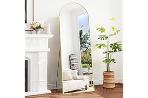 BONEWEI Arched Full Length Mirror, 161x52cm Full Body Free Standing Mirror Gold Aluminium Frame, Large Floor Mirror Standing Hanging or Leaning Against Wall for Bedroom Entry, Living Room