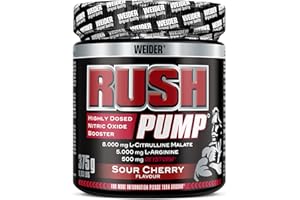 ‎WEIDER Weider- Rush Pump - Pre Workout Booster mit L-Citrullin und L-Arginin - Aminosäuren Komplex - Ohne Koffein - 375g - Sauerkirsche