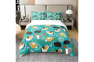 LOUSSIESD Set di biancheria da letto king size in cotone con motivo criceto, per ragazze e ragazzi, con grazioso porcellino d'India, set di biancheria da letto decorativo con 2 federe