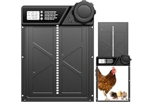 MASTERFUN Grande Porte Poulailler Automatique Batterie avec Écran LCD Étanche, Porte Automatique Poulailler en Aluminium avec Minuterie, Fonction Anti-pincement, Résistant Aux Intempéries, Noir