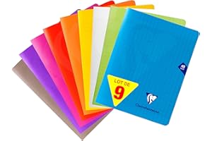 Clairefontaine 293751AMZC Lot de 9 Cahiers Agrafés Mimesys - 17x22cm - 48 Pages Grands Carreaux - Papier Blanc 90g - Couverture Polypro (Bleu, Rouge, Vert, Jaune, Violet, Gris, Orange, Rose, Incolore)