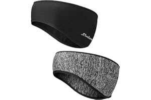 LINLOOK Winter Headband Ear Warmer - 2 Pack Warm Cozy Fleece Stretchy Ear Muff with Full Cover for Outdoor Sports, Running, Hiking, Cycling, Tennis, Jogging