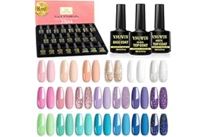 YSUVIN Vernis Semi Permanent Kit, 23PCS Printemps été Bleu Rose Violet Paillettes Pastel Vernis Gel Soak Off UV Lot Vernis à Ongles 20Couleurs avec Base et No Wipe Top Coat, Matte Top Coat, 8ML