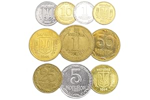 HOBBY OF KINGS Ucrania 10 Monedas 1 Kopiyka - 1 Grivna Ucrania Desde 1992. Ideal para Banco De Moneda, Sostenedores De Moneda Y Album De Monedas