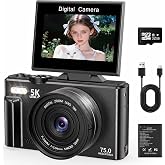 5K 75MP WiFi Digital Camera 18X Digital Zoom Auto Focus Camera | 3.0" 180&deg; Flip Screen Digital Camera with 32GB SD Card Ideal
