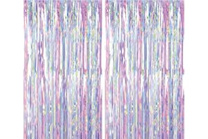FAIRYMAIDEN 2pcs Purple Tinsel Curtain, 3.2ft x 6.5ft Purple Foil Curtain Hanging Streamers, Foil Fringe Curtain Backdrop Lilac Curtain Metallic Purple Door Curtains for Birthday Disco Party Decorations Mermaid