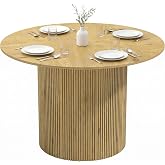 HOMCOM Round Cylindrical Base Dining Table for 4-6 People Oak | Kitchen Table, Ribbed Base, Metal Frame, for Living Room, Loa