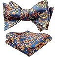 HISDERN Bow Ties for Men Floral Self Bow Tie and Pocket Square Wedding Party Jacquard Paisley Bowtie & Handkerchief Set