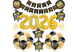 DPKOW 2026 Nochevieja Decoraciones Cotillón Fin de Año, Feliz Año Nuevo Pancarta Látex Globos Aluminio Globos para Fin de Año Decoración Accesorios