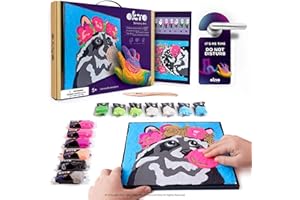 OKTO Paint by Numbers for Children - Kid's Paint by Numbers Kits with Air Dry Clay, Unique 2D Wall Art, Sensory Canvas Art, Raccoon Themed, Framed Animal Art Kit for Age 5+