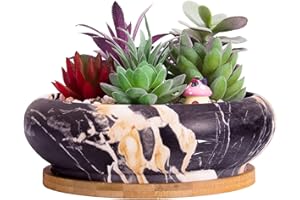 ARTKETTY Doniczki na sukulenty, 18,5 cm, duża doniczka bonsai z tacą drenażową, marmurowa doniczka na rośliny, kaktus, ceramiczne doniczki do wewnątrz/na zewnątrz, na kwiaty, płytkie doniczki,
