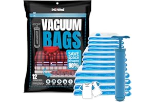 int!rend Juego de bolsas de vacío XXL, 12 bolsas de almacenamiento, bolsas de viaje, bomba de mano y bolsas de succión 4 x 60 x 40 cm, 4 x 80 x 60 cm, 4 x 100 x 80 cm