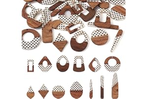 PH PANDAHALL Pandahall Lot de 26 pendentifs géométriques en résine et bois, avec motif à pois, pour la fabrication de bijoux, de boucles d'oreilles pendantes et de colliers, Bois, résine.