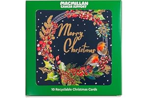 MACMILLAN CANCER SUPPORT Macmillan Robin Floral Wreath Charity Christmas Cards – Pack of 10 Luxury and Eco-Friendly Christmas Cards.