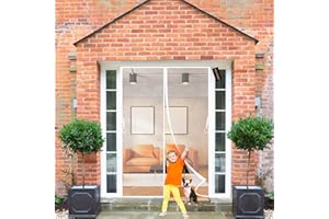 HYNSERV Magnetic Screen Door 160x200cm White Mesh Fly Curtain Magnetic Top-to-Bottom Seal Snaps Shuts Automatically Keep Fresh Air in Bugs Out Suitable for Home Campers