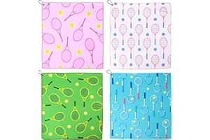 AUGENSTERN 4 Pcs Tennis Towel 15 x 17 Inch Soft Prints Towels Tennis Training Gym Absorbent Fast Drying Towel with Carabiner Clip Hand Towels Tennis Gift for Women Men Team Sports Accessories