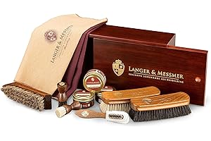 Langer & Messmer boîte à cirage de chaussures de qualité supérieure sans contenu ou avec kit d'entretien en plusieurs parties – Boîte à cirage en bois avec crèmes d'entretien pour cuir modèle Mannheim