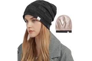 Hat Hut Cappello Invernale da Donna da Uomo, Berretto Foderato in Raso Seta, Caldo Berretto da Sci Unisex Cappello in Maglia Slouch Beanie