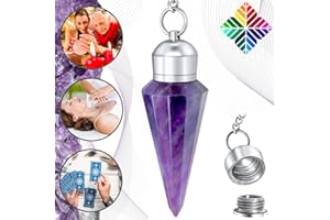 MAJESTIC'S Pendule Divinatoire Améthyste Naturelle Cône à 12 Facettes avec Chambre Témoin – Collection PRESTIGE – Pendule de Radiesthésie en Pierre d’Améthyste – 19 GR [GARANTIE A VIE]