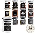 Livabl Glass Spice Jars with Lids and Labels – 12 Bamboo Lid Spice Containers - 200ml Airtight Jars with 360 Black UK Designed Waterproof Pre-Printed Labels - Complete Herb, Seasoning & Spices Storage