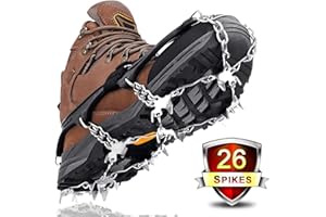 VANPO Crampons pour Chaussures, 26 Dents Crampons Antidérapant Acier Inoxydable Universelles, Crampons Neige Glace Traction pour Randonnée Marche Jogging Chasse Alpinisme Escalade sur Neige Glace