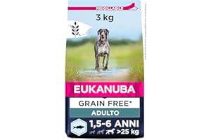 Eukanuba Grain Free* - Alimento per cani adulti di taglia grande, Ricetta a basso contenuto di allergeni, 3 kg