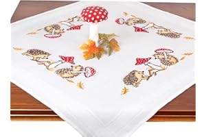 TISCHDECKENSHOP24 Stickpackung Igel, komplettes vorgezeichnetes Kreuzstich Tischdecken Set zum Sticken, Stickset mit Stickvorlage