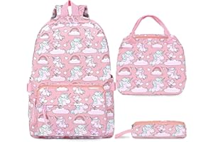 Donaky Unicorn School Bag Backpack for Girls Boys, 3 Pcs Pink Large Schoolbag Book Bag Lightweight Rucksack Backpack for School with Lunch Bag and Pencil Case for Students Teenagers Kids