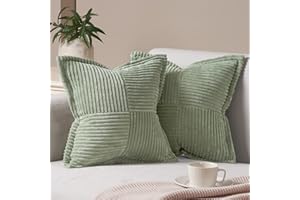 Topfinel Funda de Cojin 45x45 Decoración del Hogar Fundas de Cojínes para Sofa Cama Dormitorio Sala de Estar Habitación de Los Niños Pantalones de Pana Estilo Moderno Verde Salvia 2 Piezas