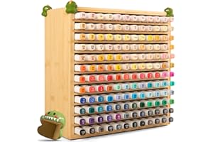 VEXNOOK Bambusowy organizer na 144 markery – organizer na biurko, drewniany, organizer na markery alkoholowe, wysokiej jakości konstrukcja bambusowa, nie wymaga montażu (z zabezpieczeniem narożników Dinasour)