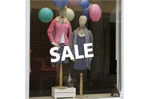 STICKERS4 Large White Shop Window Sale Sign - Double Sided Vinyl Static Cling Sale Window Sticker for Glass, Easy to Apply and Reusable Promotional Window Sticker for Shops