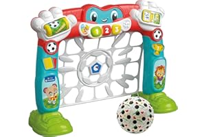 Clementoni Portería Infantil de fútbol con Centro de Actividades, Incluye Pelota de Tela, detecta goles de Tiro, con Sonidos y música para niños a Partir de 18 Meses 17995