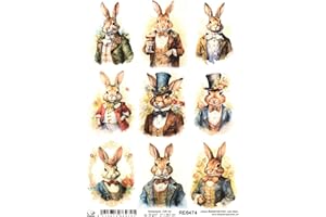 Josys Bastelmärchen Reispapier A4 Strohseide Decoupage Ostern Hase in Vintage Anzug RE6474