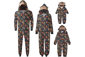 VIUNYCHN Weihnachten Schlafanzug Familie mit Reißverschluss Einteiler Nachtwäsche Kapuze Overall Hausanzug Kuschelig Eltern Kind Hausanzug Christmas Elchdruck Pyjamas Set Weihnachtsschlafanzüge @1