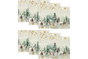 Artoid Mode Watercolor Deer Trees Snowflakes Christmas Placemats Set of 6, 30 x 45cm Seasonal Winter Xmas Holiday Vintage Washable Table Mats