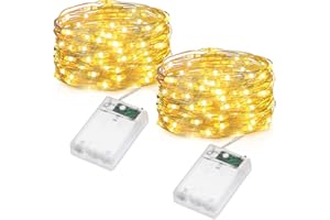 Flaspar Stringa Luci Led a Batteria, 2 Pezzi 5 metri 50 Led Rame filo Fata Luci Lucciole a Batteria Impermeabili, Decorazioni per Natalizie, Matrimonio, Giardino, Bianco Caldo