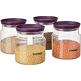 Amazon Brand - Solimo Airtight Plastic Storage Jar Set, 4 Containers (1000ml), BPA Free, Purple