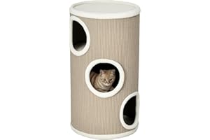 PawHut Kratztonne 70 cm Hoch Ø 38 cm dreistöckige Katzentonne mit Plüschrand, Katzenhöhle, Kratzbaum für kleine Katzen, Braun