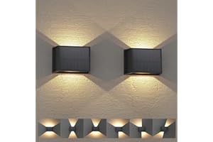 T-SUN Aplique Solar Exterior Pared 2 Piezas, 3000K Blanco Cálido Lámparas Solares Para Exterior Ángulo Del Haz Arriba y Abajo, Luces Solares Exteriores Jardin Impermeable para Porche, Camino, Garaje