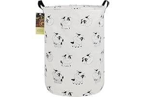 HUNRUNG Cesto portabiancheria, grande, in tela leggera, organizer per giocattoli, vestiti sporchi, pieghevole, impermeabile, per dormitori, camera dei bambini, bagno (rotondo, motivo mucca nera)