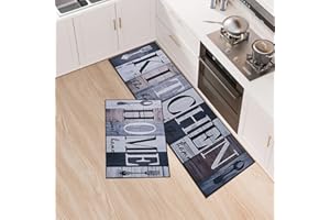 LY4U Kitchen Rug Set, 2 Pieces Non Slip and Anti Fatigue Kitchen Mat Set, Washable Kitchen Floor Mat, Standing Mats for Office Home Decoration