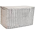 Extra Large Natural Wicker Storage Basket Trunk Chest (Extra Large, White Wash)