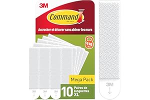 Command Languettes Accroches Tableaux, Très Grandes - 10 Paires (20 Languettes) Blanc - Supporte jusqu'à 9 kg - Sans Outils - Fixation sans Dommages