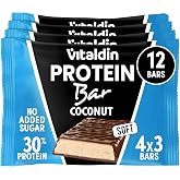 VITALDIN Protein Bar Coconut 30% - 0.2 g Sugar - 12 pcs | Protein Bar 30% with Hydrolyzed Collagen; Low in Carbs and Calories