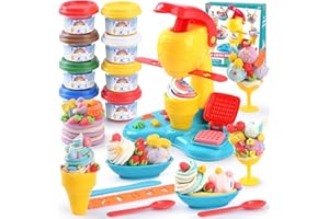 PLAY Eis Knete Set für Kinder - DIY Knete Eismaschine Set Knete Zubehör, Kinderknete Kitchen Creations Eismaschine mit Knetwerkzeug 8 Dosen Knetmasse, Spielzeug Geschenk Mädchen & Junge 3-10 Jahre