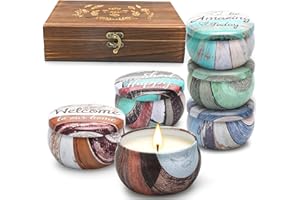 CREASHINE 6 Pack Scented Candles Gifts for Women Soy Candle Sets Birthday Wedding Return Gift House Warming New Home Decor Carved Wood Box with Lovely Sentiments & Latch Xmas Thank You Gifts
